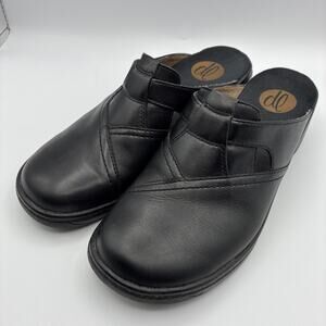 DL Women's Sparkler Black Leather Slip-on Comfort Clog Mule Shoe Size 7.5